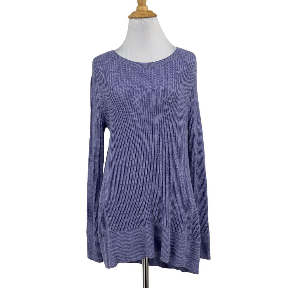 Eileen Fisher Sweater Womens Medium Lilac Merino Wool Ribbed High Low Round Hem